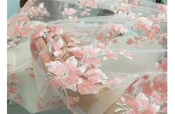 China Rich Beaded Flower Net Fabric With Sequins , Bridal Lace Fabric By The Yard supplier