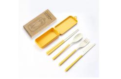 China 3 Piece Dinner Set Packaging Box Travel With Folding Chopsticks Spork Tableware supplier