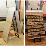 Two Sides  Quartz Stone Display Stand Luminous Ceramic Tile Stone Floor Display Stand Rack for sale