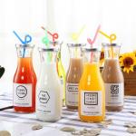 500ml Thick Glass Beverage Bottle With Straw / Lid Environmentally Friendly