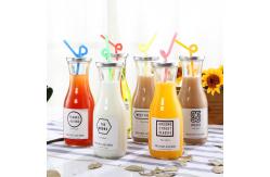 China 500ml Thick Glass Beverage Bottle With Straw / Lid Environmentally Friendly supplier