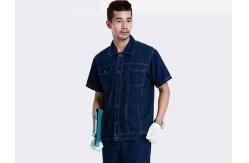 China Denim Fabric Durable Industrial Uniform Shirts Unique Design With Buttons And Pockets supplier