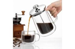 China High Borosilicate Vertical Stripe Double Wall Coffee Maker French Press With Handle supplier
