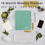 Hardback Weekly Academic Planner 16 Month 2023 2023 In Green Cover
