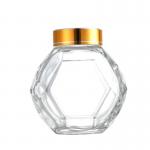 200ML 380ML Glass Hexagon Honey Bottle With Golden Silver Red Black Metal Lid for sale