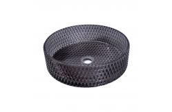 China Diamond Shape Crystal Wash Basin 22 Inch Transparent Black Round Countertop Sink supplier