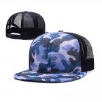 100% Polyester Camo Flat Brim Trucker Hat , Unisex Fitted 5 Panel Hat With Plastic Buckle for sale
