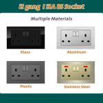 13A 250V Wall Power Socket UK Standard 146mmX86mm Size Multiple Materials