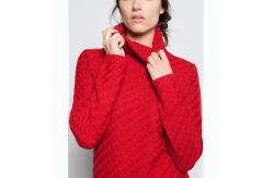China Red High / Funnel Neck Jacquard Knit Sweater 50 Wool 50 Acrylic Material supplier