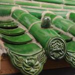 Green Japanese Glazed Roof Tile Plain Old Tiled Roof House Handmade Sculpture for sale