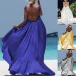 Solid Color 155cm Women's Beachwear Dresses , Sling Backless Casual Beach Maxi Dresses for sale