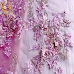 Bridesmaid Dress 3D Flower Lace Fabric With Beads Embroidered for sale