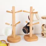 Wooden Bulk Kitchen Supplies Coffee Mug Rack Countertop Tree With 6 Hooks