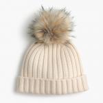 Warm Knitted Womens Winter Hats Pom Pom , Elastic Beanie With Fur Pom Pom