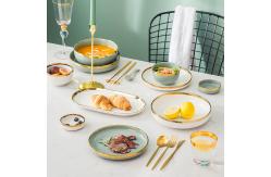 China Nordic Luxury Style Ceramic Tableware Set Emerald Green With Gold Rim supplier