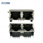 2 Ports 16 Pin PCB Right Angle Female RJ45 Connector With PBT Insulator for sale