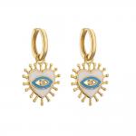 Crystal Enamel 14k Gold Jewelry Turkish Heart Shape Evil Eye Hoop Earrings for sale