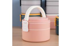 China Double-Layer Pink Portable Plastic Bento Lunch Box With Lid 1400ML Round supplier