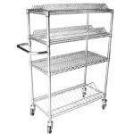 4 Layers Chrome Wire Basket ESD Shelf Trolley With Handrail