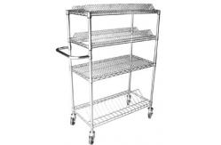 China 4 Layers Chrome Wire Basket ESD Shelf Trolley With Handrail supplier