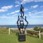 Outdoor Large Bronze Sculpture Man And Dogs Standing In Solidarity for sale