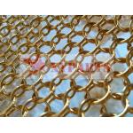 Fireproof Metal Mesh Curtain Restaurant Partition Ring Curtain With Gold Color for sale