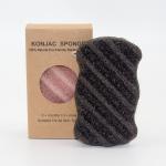 Wave Shaped Bamboo Charcoal Black Konjac Sponge For Sensitive Skin for sale