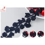 Black Floral Embroidery Edging Lace Trim Via Water Soluble With High Color Fastness Dye for sale