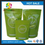 Aluminum foil Stand up customized logo Green printed  tea packaging bag with zipper and tear notches for sale
