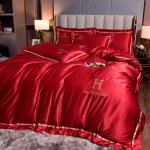 Luxury Embroidered Washing Silk Bedding Set with Polyester Material and Customized Logo