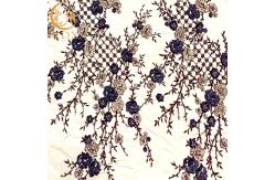 China 20% Polyester 3D Embroidery Lace Fabric By Handmade Beaded supplier
