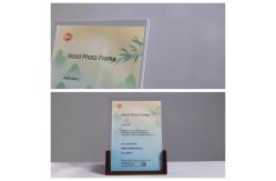 China Vertically Oriented Top Insert Tabletop Acrylic Photo Frame With Wood Base supplier