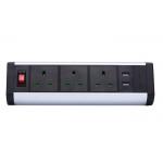 Aluminum  Desk Mount Power Strip Two USB Charger Power Overload Protection for sale