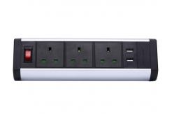 China Aluminum  Desk Mount Power Strip Two USB Charger Power Overload Protection supplier