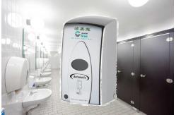 China Adjustable Touchless Hand Sanitizer Dispenser With 500 Ml Disposable Bottle supplier