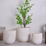 neutral beige round fiber clay planter with natural honeycomb pattern lightweight durable low-maintainence flower pot holiday Villa hotel shopping mall office decoration garden landscaping project for sale