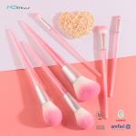 Pink 6 Piece Makeup Brush Set Durable Plastic Handle Artificial Fiber