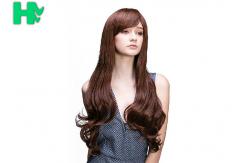 China Heat Friendly Fiber Hair Extra Long Synthetic Wigs , Brown Wavy Wig With Bangs supplier