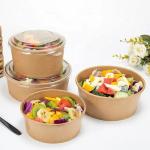 Disposable Take Away Kraft Paper Salad Bowl With PET Lid Kraft Paper Bowl for sale