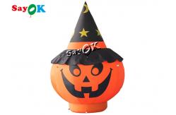 China Garden Decorations Halloween Blow Up Pumpkin 2m With Black Hat supplier