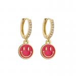 Oil Drop 14k Gold Earrings Jewelry Cute Smile Round Gold Enamel Hoop Earrings for sale