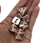Wear Resistant Custom Metal Dice Polyhedral Seven Dice RPG Copper material Green for sale
