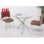 ODM Nordic Modern Kitchen Dining Tables Metal Leg Round Glass Dining Table for sale