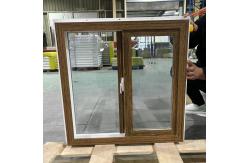 China American PVC Sliding Windows Custom Manufacturing Wood Texture Inside + White Outside Screen Windows supplier