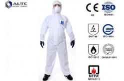 China Non Woven Chemical Protective Clothing Full Face Two Way Zipper Bound Seams supplier