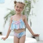 Two Piece Girl Swim Suits Gradient Print Girl Bathing Suit Fashion Ruffled Bikini for sale