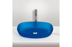 China Acid Matt Blue Vessel Basin Sinks 540*395*110mm 1 Hole Glass Basin supplier