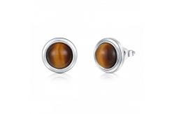 China Wedding 925 Silver Gemstone Rings Round Shape Engagement Tiger'S Eye Rings supplier