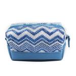 China Custom Blue Women Jute Leather Zipper Cosmetic Bags With Compartments manufacturer