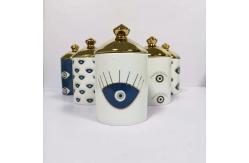 China Eye Pattern Candle Ceramic Containers With Letterpress Printing Gravure Printing supplier
